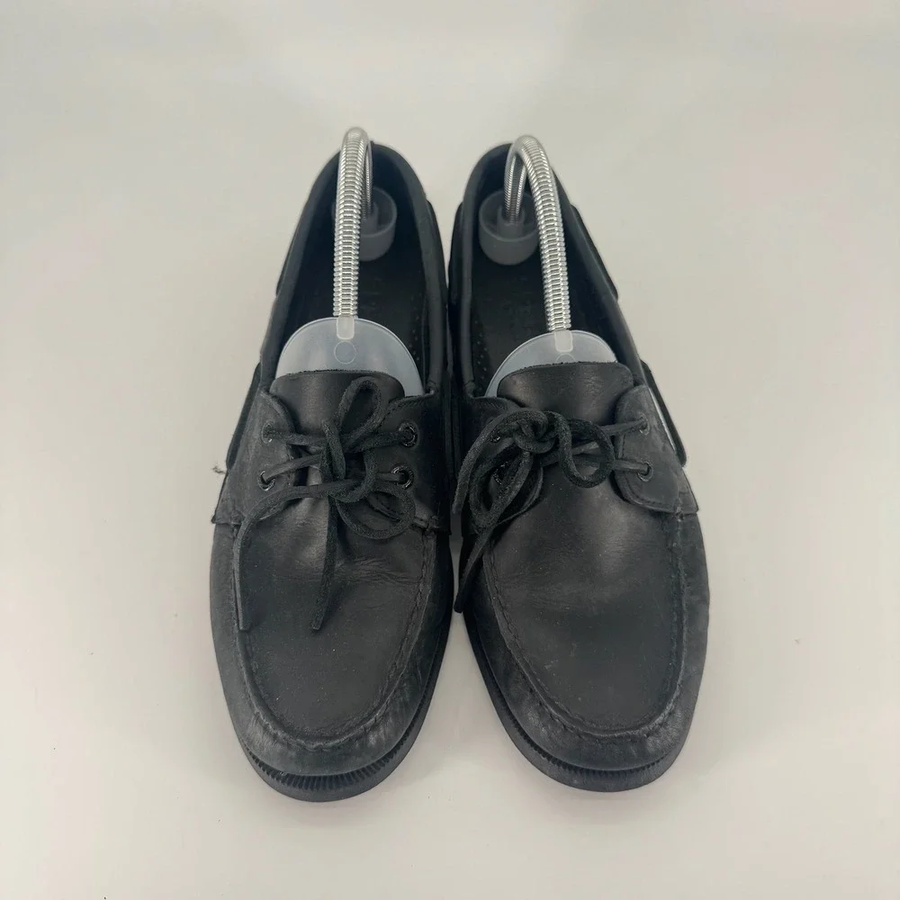 Sperry Top-Sider Boat Shoes Mens 10.5 Black Leather Authentic Original 2 Eye